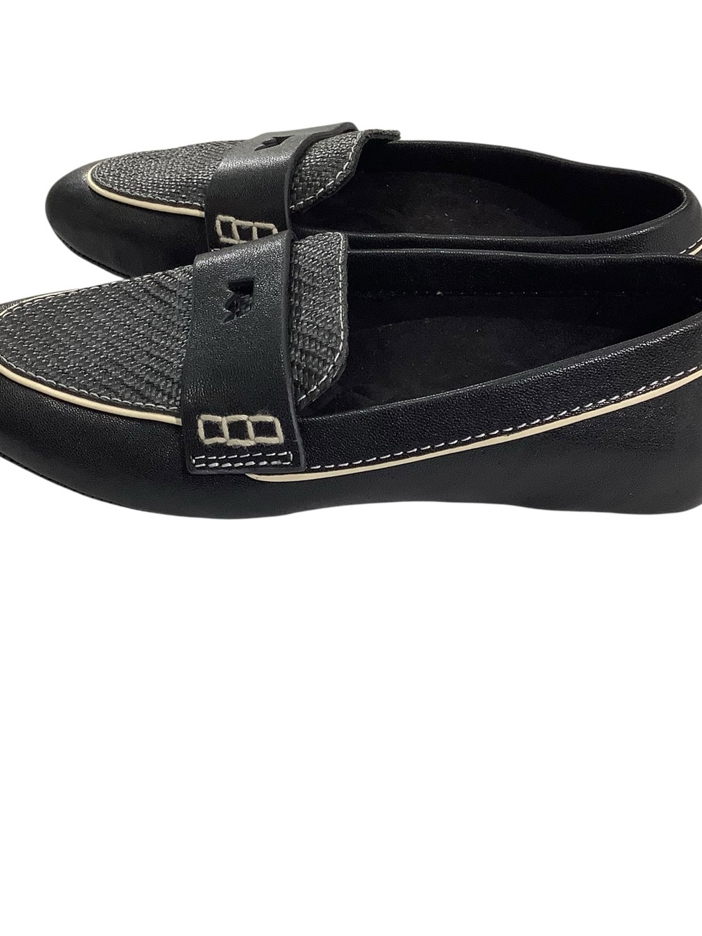 Birdies Black Woven Penny Loafers with Contrast Stitch